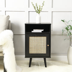 Nordic Woven Rattan 1-Door Bedside Table in White