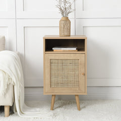 Nordic Woven Rattan 1-Door Bedside Table in White