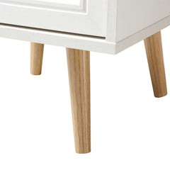 Nordic Woven Rattan 1-Door Bedside Table in White