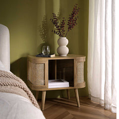 Regal Curved Rattan Bedside Table, Natural