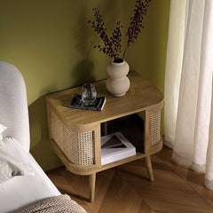 Regal Curved Rattan Bedside Table, Natural