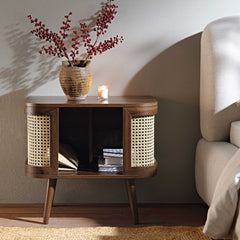 Regal Curved Rattan Bedside Table, Natural