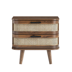 Regal Curved Rattan 2-Drawer Bedside Table, Dark Walnut