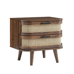 Regal Curved Rattan 2-Drawer Bedside Table, Dark Walnut