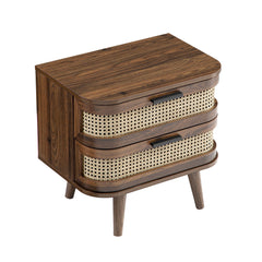 Regal Curved Rattan 2-Drawer Bedside Table, Dark Walnut