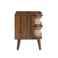 Regal Curved Rattan 2-Drawer Bedside Table, Dark Walnut