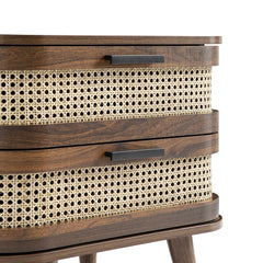 Regal Curved Rattan 2-Drawer Bedside Table, Dark Walnut