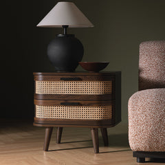 Regal Curved Rattan 2-Drawer Bedside Table, Dark Walnut
