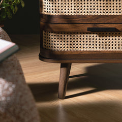 Regal Curved Rattan 2-Drawer Bedside Table, Dark Walnut