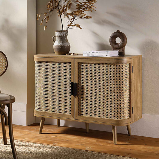 Regal Curved Rattan 2-Door Small Sideboard, Natural