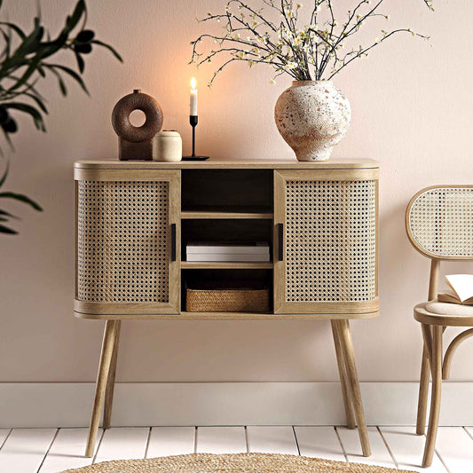 Regal Curved Rattan 2-Door Buffet Sideboard, Natural
