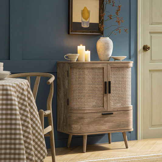 Regal Curved Rattan 1-Drawer Small Sideboard, Natural