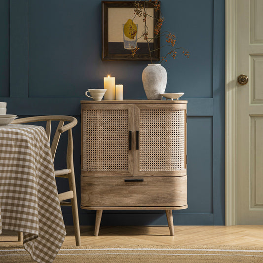 Regal Curved Rattan 1-Drawer Small Sideboard, Natural