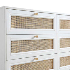 Nordic Woven Rattan Chest of 6 Drawers, White