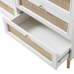 Nordic Woven Rattan Chest of 6 Drawers, White
