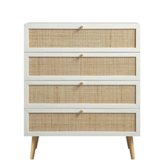 Nordic Woven Rattan Tall Chest of 4 Drawers, White