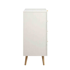 Nordic Woven Rattan Tall Chest of 4 Drawers, White