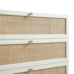 Nordic Woven Rattan Tall Chest of 4 Drawers, White