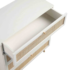 Nordic Woven Rattan Tall Chest of 4 Drawers, White