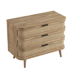 Regal Curved Rattan Chest of 3 Drawers, Natural