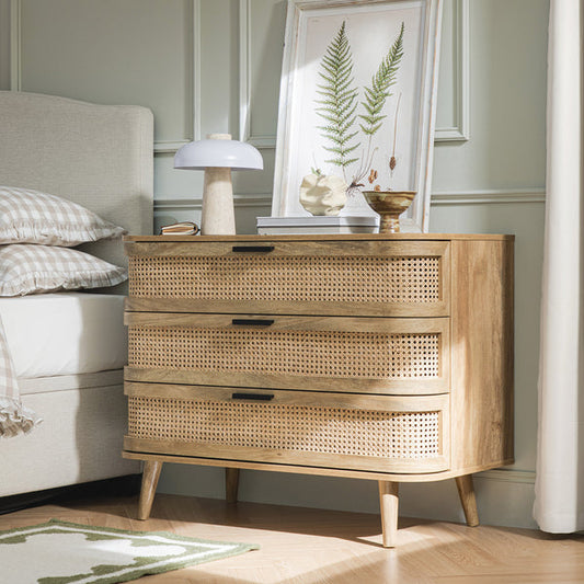 Regal Curved Rattan Chest of 3 Drawers, Natural