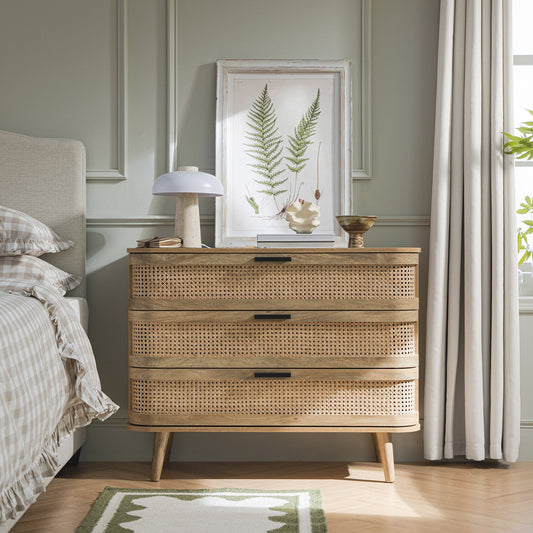 Regal Curved Rattan Chest of 3 Drawers, Natural