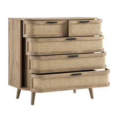 Regal Curved Rattan Chest of 5 Drawers, Natural