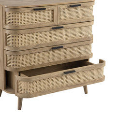 Regal Curved Rattan Chest of 5 Drawers, Natural