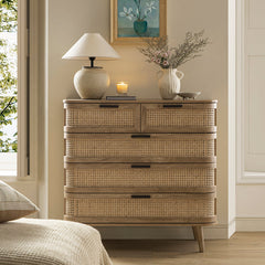 Regal Curved Rattan Chest of 5 Drawers, Natural
