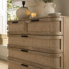 Regal Curved Rattan Chest of 5 Drawers, Natural