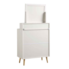 Nordic Woven Rattan Tall Vanity Chest with Mirror, White