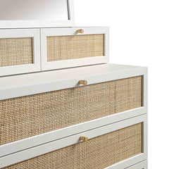 Nordic Woven Rattan Tall Vanity Chest with Mirror, White