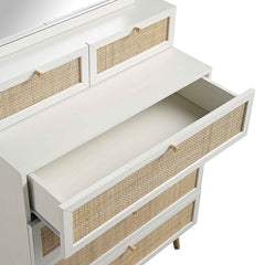 Nordic Woven Rattan Tall Vanity Chest with Mirror, White