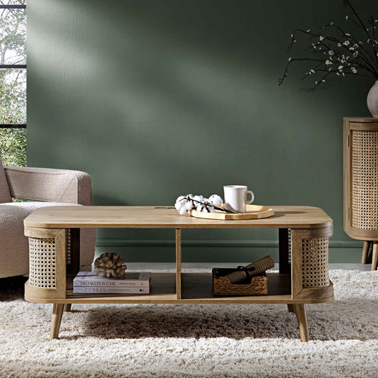 Regal Curved Rattan Coffee Table, Natural
