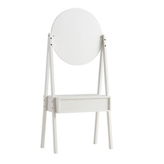 Nordic Woven Rattan Standing Dressing Table with Mirror, White