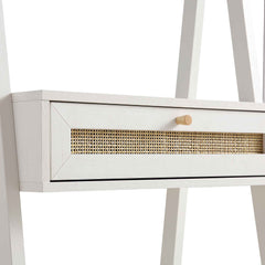 Nordic Woven Rattan Standing Dressing Table with Mirror, White