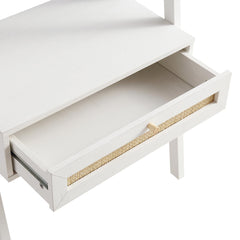 Nordic Woven Rattan Standing Dressing Table with Mirror, White