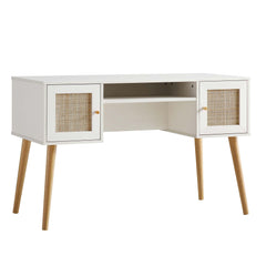 Nordic Woven Rattan 2-Door Desk, White