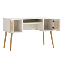 Nordic Woven Rattan 2-Door Desk, White