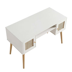 Nordic Woven Rattan 2-Door Desk, White