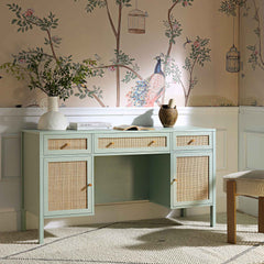 Nordic Woven Rattan 3-Drawer Desk, White