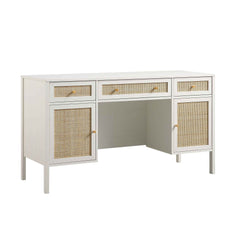 Nordic Woven Rattan 3-Drawer Desk, White
