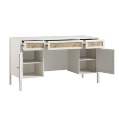 Nordic Woven Rattan 3-Drawer Desk, White