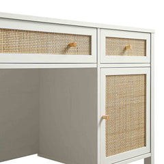 Nordic Woven Rattan 3-Drawer Desk, White