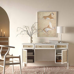 Nordic Woven Rattan 3-Drawer Desk, White