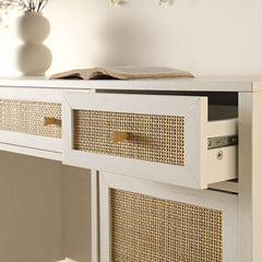 Nordic Woven Rattan 3-Drawer Desk, White