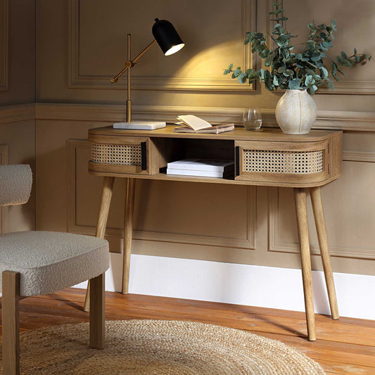 Regal Curved Rattan 2-Door Table, Natural