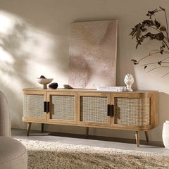 Regal Curved Rattan 160cm Wide TV Unit, Natural