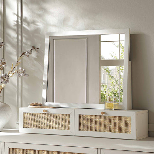 Nordic Woven Rattan Vanity Mirror, White