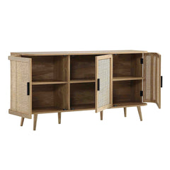 Regal Curved Rattan Large 3-Door Sideboard, Natural